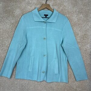 TALBOTS Cardigan Sweater Size 1X‎ Blue Knit Heavyweight Cotton Rayon